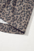 Brown Denim Leopard Printed Short Puff Sleeve Mini Dress